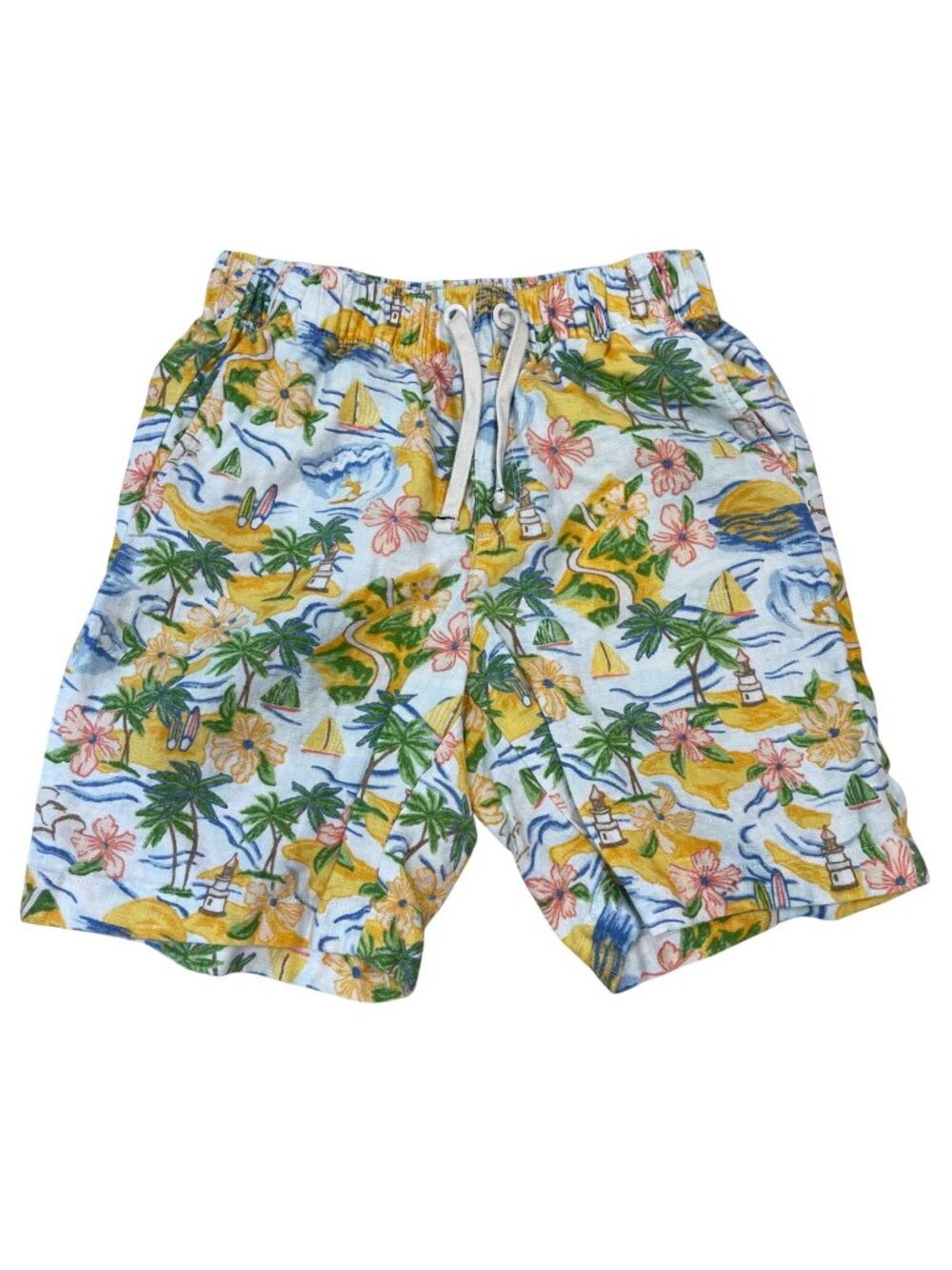 Crewcuts Tropical Linen Pull On Shorts Boys Size 12 Colorful Hawaiian Pockets‎